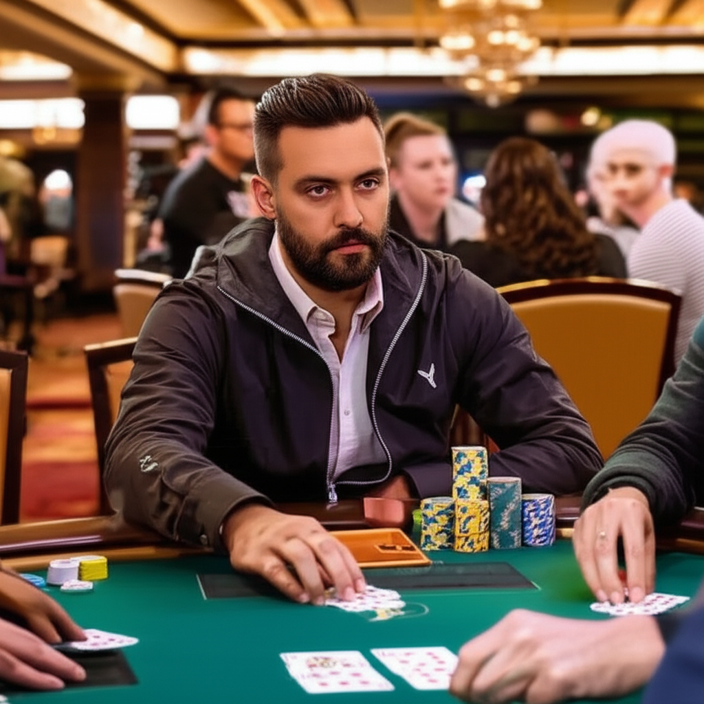 A man with a perfect beard trim at a Wynn poker table, showcasing the advantage of a 4K fresh look in Las Vegas.