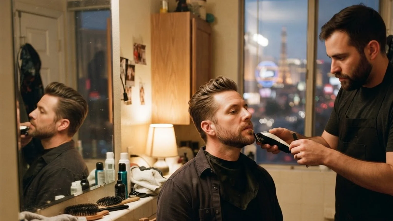 Emergency mobile barber before first date in Las Vegas - romantic dinner prep