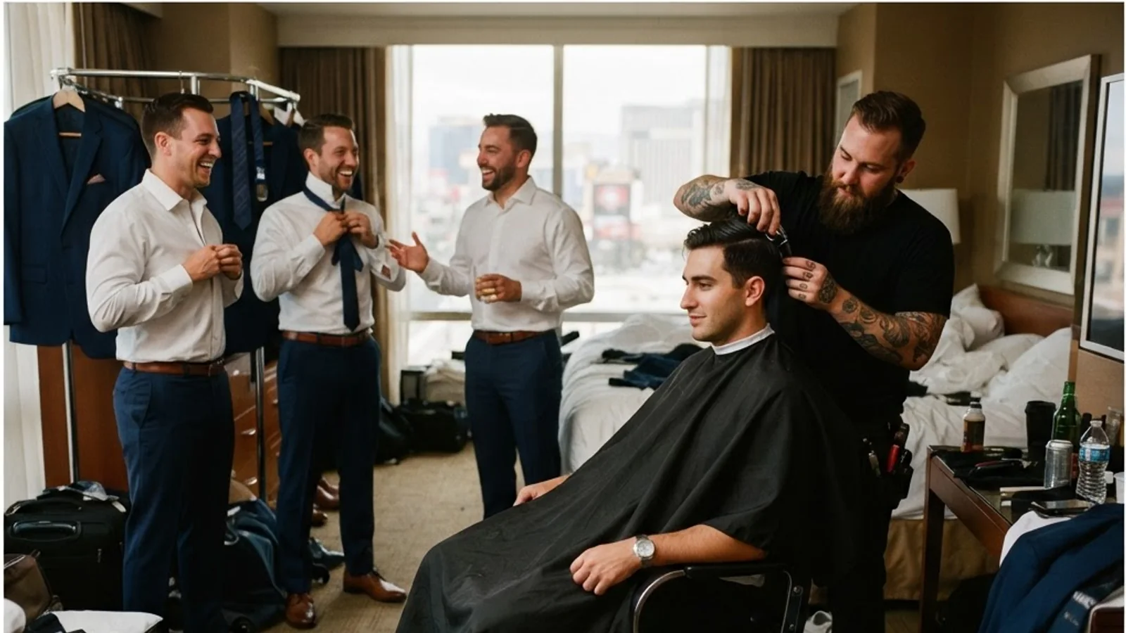 Las Vegas wedding mobile barber services for grooms and wedding parties